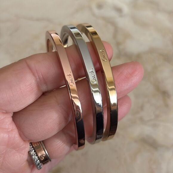 Coach Tri-Colour Bangle Set Yellow, Rose & White Gold Tone - Picture 3 of 12